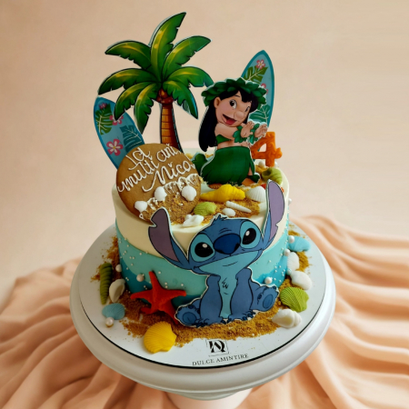 tort copii Lilo si Stitch cu decor tropical si personaje personalizate [2]