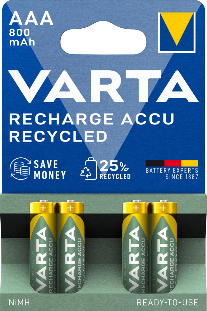 Acumulatori Varta Recycled AAA R3 800 mah preincarcati blister 4 buc 56813 [1]