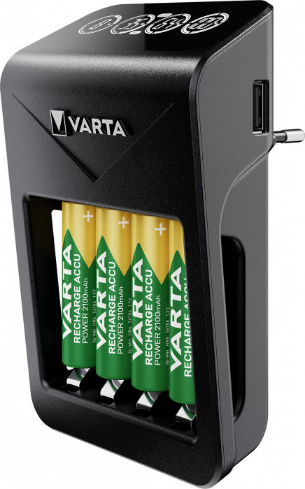 Incarcator Varta LCD Plug Charger+ 57687 R6 R3 9V + 4 Acumulatori Varta Power AA R6 2100 mah-big