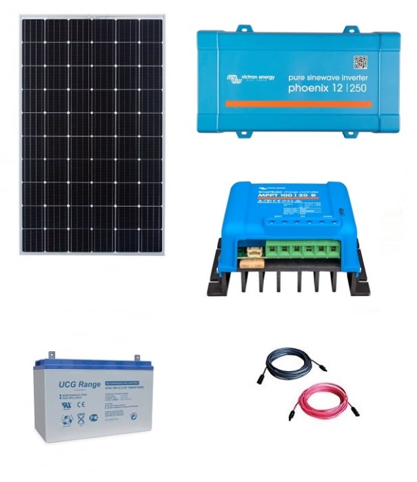 Sistem fotovoltaic Off-Grid START+ cu panou fotovoltaic 335Wp si invertor Victron Energy de 250VA - utilizare 12Vcc si 230Vca-big