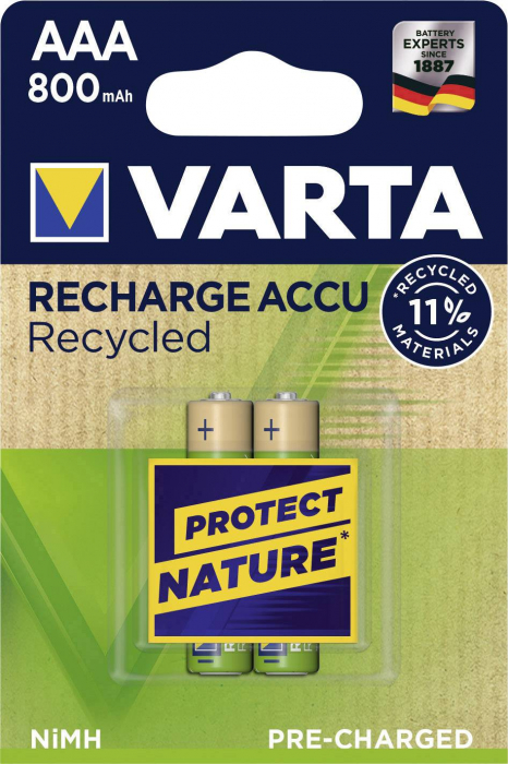 Acumulatori Varta Recycled AAA R3 800 mah preincarcati blister 2 buc 56813-big