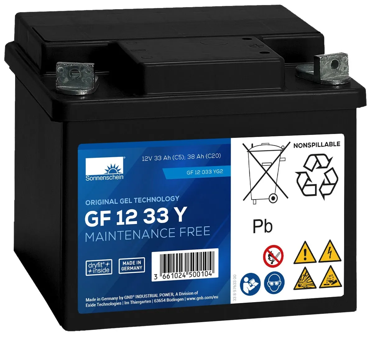 Deep Cycle - Tractiune/Semi-Tractiune - Acumulator TRACTIUNE Sonnenschein dryfit bloc GF1233Y 12V 38 AH