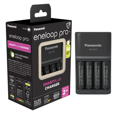 Incarcatoare acumulatori - Set incarcator PANASONIC cu 4 acumulatori Eneloop PRO AA 2550 mAh, cod K-KJ55HCD40E R6 R3