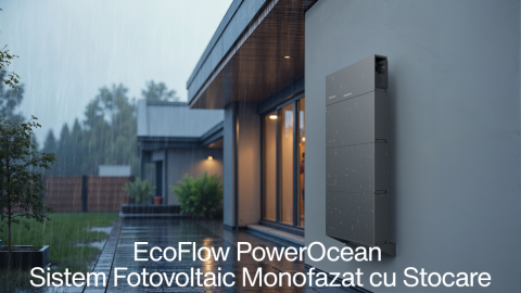 Pachete sisteme fotovoltaice - Sistem Fotovoltaic Monofazat Hibrid EcoFlow PowerOcean 4kWp – Invertor 3kW, Baterie 5kWh + Structura pentru Acoperis Tabla/Tigla