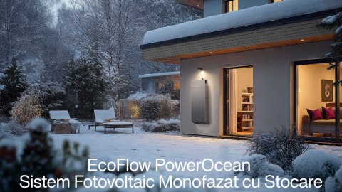Pachete sisteme fotovoltaice - Sistem Fotovoltaic Monofazat Hibrid EcoFlow PowerOcean 5kWp – Invertor 5kW, Baterie 5kWh + Structura pentru Acoperis Tabla/Tigla