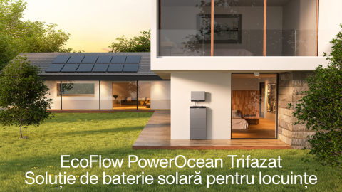 Pachete sisteme fotovoltaice - Sistem Fotovoltaic Trifazat Hibrid EcoFlow PowerOcean 12kWp – Invertor 12kW, Baterie 5kWh + Structura pentru Acoperis Tabla/Tigla