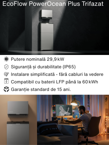 Sistem Fotovoltaic Trifazat Hibrid EcoFlow PowerOcean 30kWp – Invertor 29.9kW, Baterie 15kWh + Structura pentru Acoperis Tabla/Tigla [1]