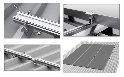 Sisteme prindere panouri fotovoltaice - Sistem prindere panouri fotovoltaice pentru acoperis tip sandwich, montaj portret, cu sina – 50 kW