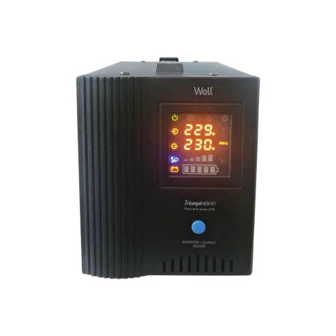 UPS pentru centrale termice si sisteme de urgenta - acumulator extern - UPS centrala termica Well Triumph 1000VA 700W sinus pur, baterie externa 12V