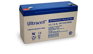 VRLA AGM/GEL / Traction / LiFePo4 Batteries - VRLA Ultracell 6V, 12Ah Rechargeable Battery UL12-6 F1