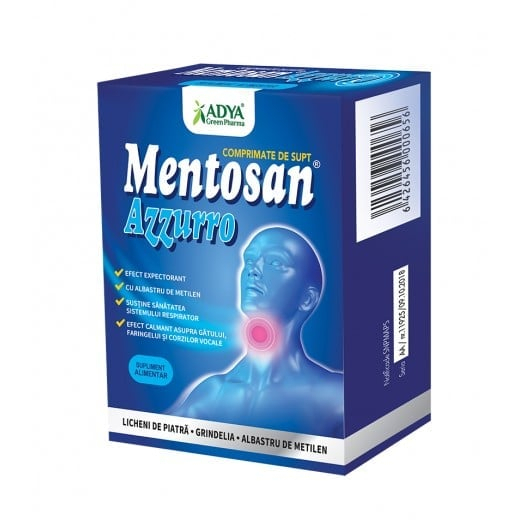 Dureri de gat - Mentosan Azzuro 21 comprimate de supt