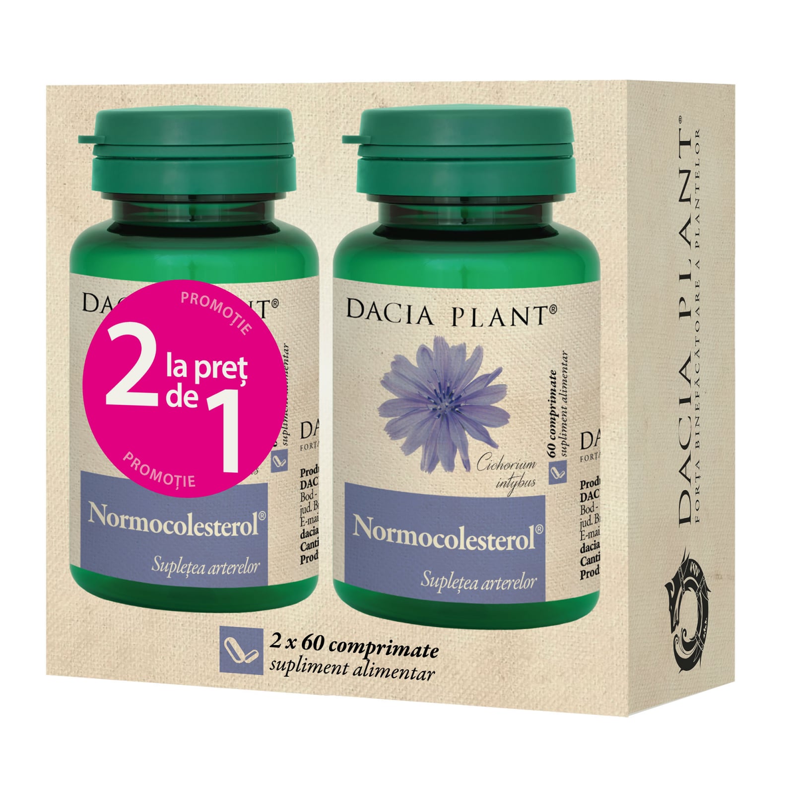 Protectie si Detoxifiere Hepatica - Normocolesterol Dacia Plant 2 x 60 comprimate