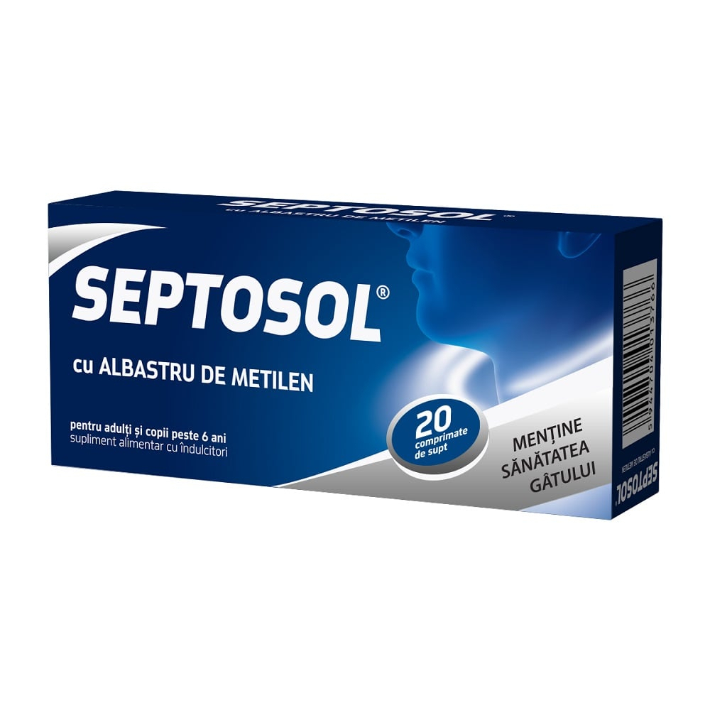 Dureri de gat - Septosol cu albastru de metilen, 20 comprimate de supt