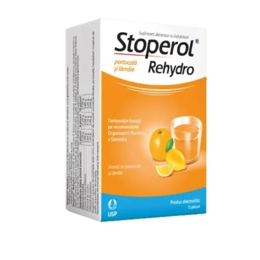 PRODUSE - Stoperol Rehydro cu aromă de portocală și lămâie, 12 plicuri