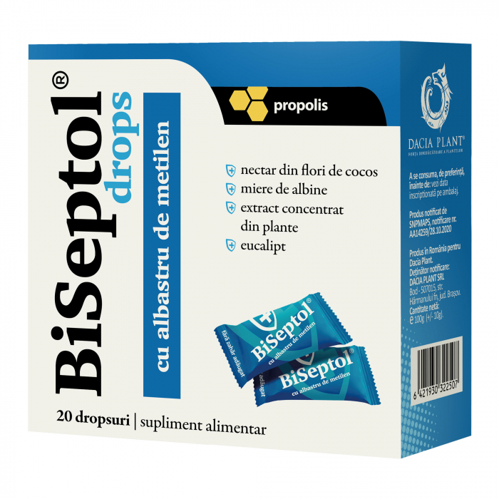 BiSeptol drops - cu propolis si albastru de metilen, 20 buc [1]