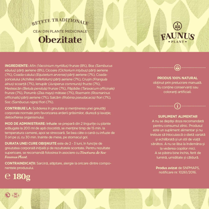Ceai -Rețete Tradiționale- Obezitate 180g [6]