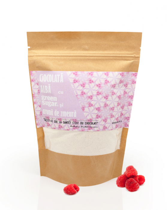 Ciocolată albă cu Green Sugar și aromă de zmeură 250 gr [1]