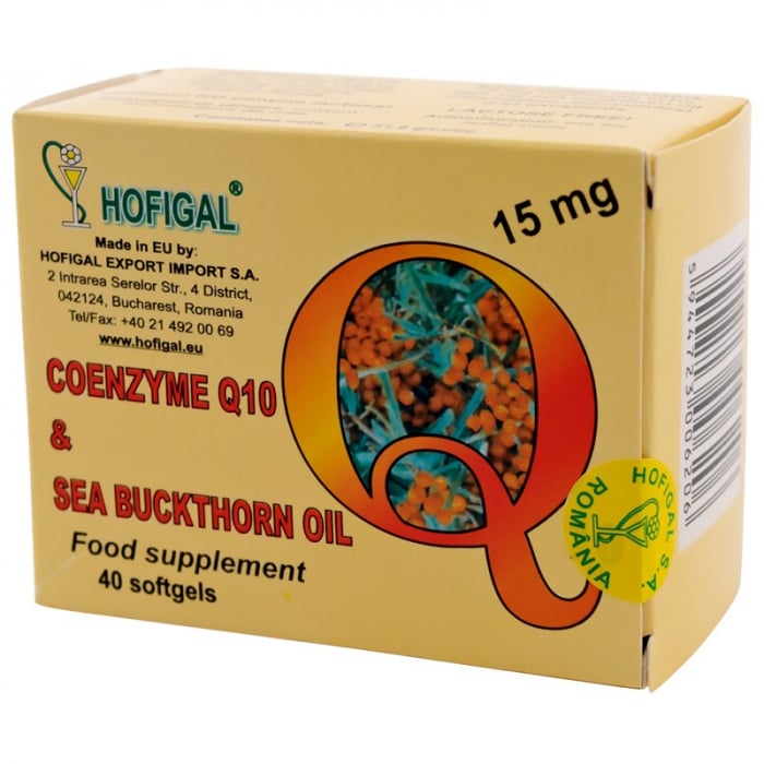 Coenzima Q10 în Ulei de Cătină 15 mg, 40 capsule, Hofigal [1]
