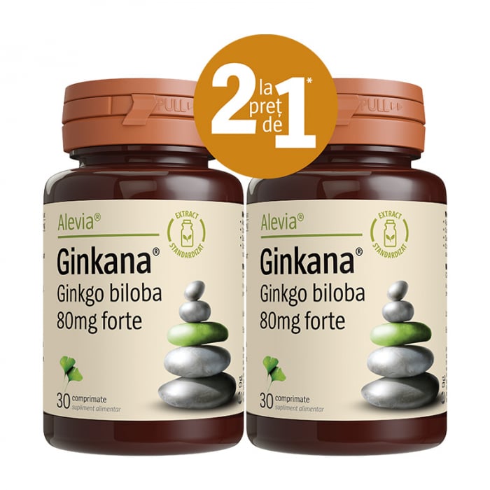 Ginkana Ginkgo Biloba forte 80mg, 30 comprimate, pachet 1+1 gratis [1]