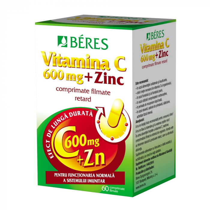 Vitamina C 600 mg + Zinc, 60 comprimate filmate [1]