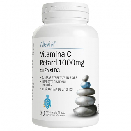 Produse autohtone - Vitamina C retard 1000 mg cu Zn si D3, 30 comprimate filmate