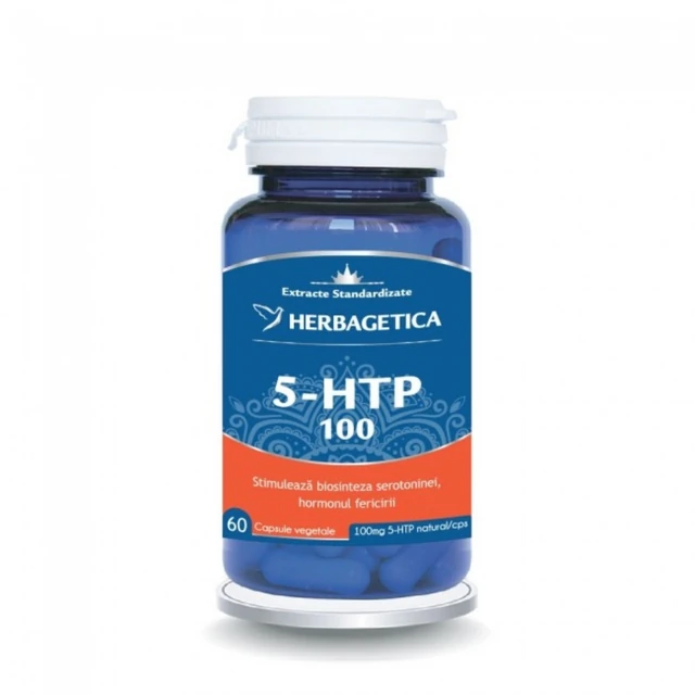 Somn stres si anxietate - 5-HTP 100 mg 60 capsule Herbagetica