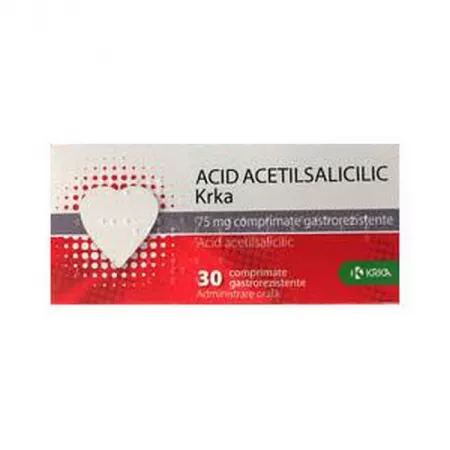 Afectiuni Circulatorii - Acid Acetilsalicilic 75 Mg, 30 Comprimate Gastrorezistente