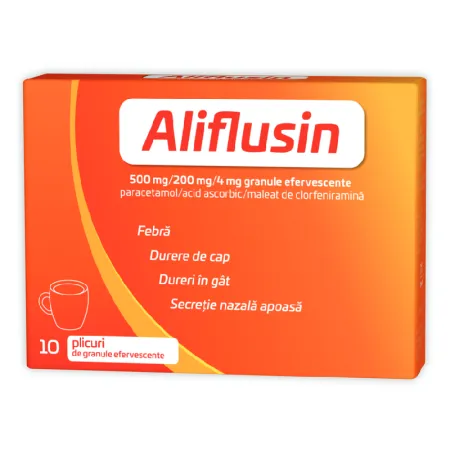 Solutii nazale - Aliflusin 500 mg/200 mg/4 mg, 10 plicuri de granule efervescente