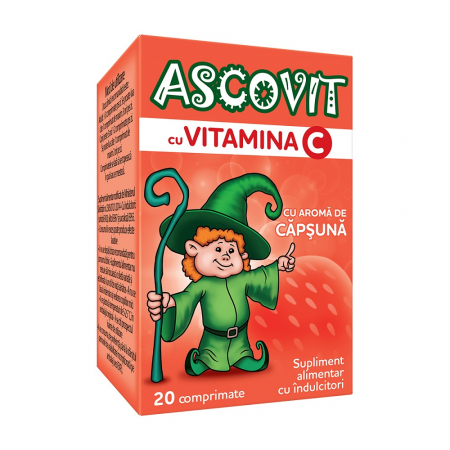 Altele - Ascovit cu Vitamina C 100 mg, 20 comprimate cu aroma de capsuna