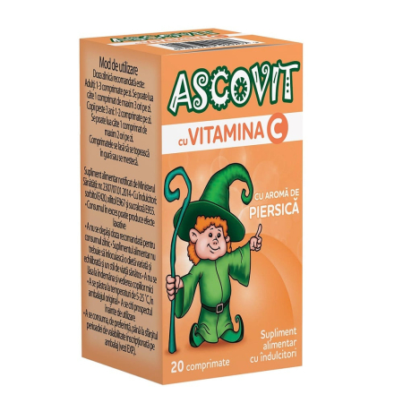 Imunitate copii - Ascovit Vitamina C 100 mg, 20 comprimate cu aromă de piersică