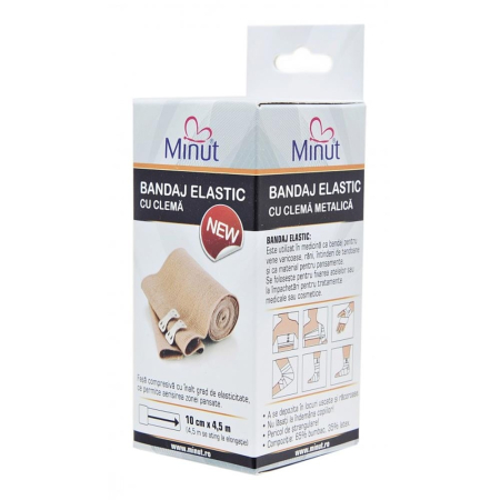 Bandaje si Fese Elastice - Bandaj Elastic cu Clemă 10 cm x 4,5 m Minut