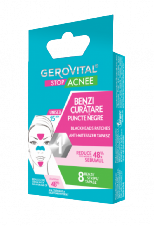 Dermato-cosmetice - Gerovital Stop Acnee Benzi curățare puncte negre, 8 bucati