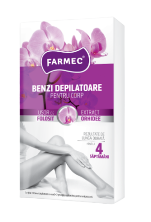 Corp - Benzi depilatoare cu ceară pentru corp Farmec Orhidee 14 bucăți + 2 șervețele