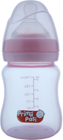 Dureri de gat - Biberon cu gât larg 150 ml + tetină silicon 0-3 luni Primii Pasi R0146
