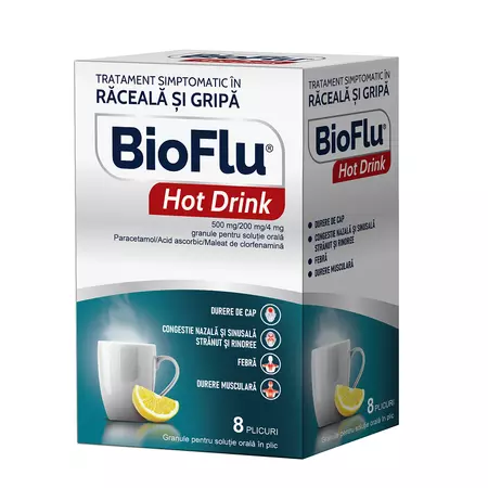 Medicamente OTC - Bioflu Hot Drink 500Mg/200Mg/4Mg , 8 Plicuri