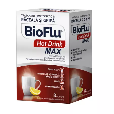 Medicamente OTC - Bioflu Hot Drink Max 1000Mg/200Mg/4Mg , 8 Plicuri