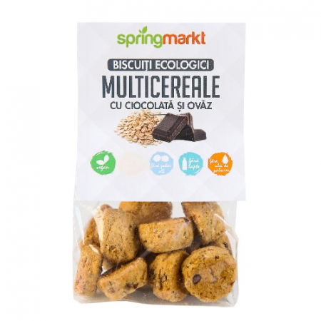 PRODUSE - Biscuiti Bio Multicereale cu Ciocolata si Ovaz,100gr,springmarkt