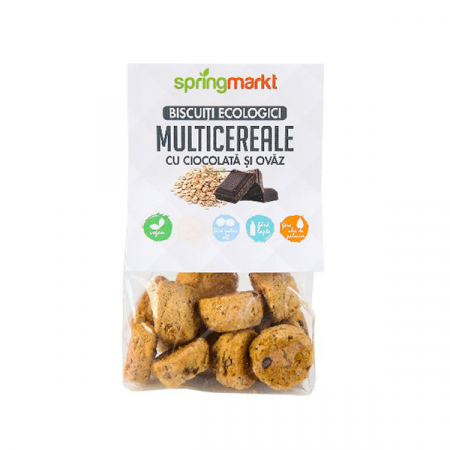 Alimente - Biscuiti ecologici multicereale cu ciocolata si ovaz, 100 g