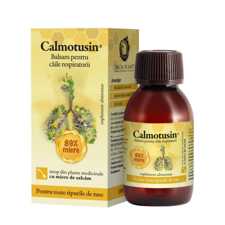 Ameliorare simptome raceala si gripa - Calmotusin Sirop Din Plante Medicinale Cu Miere De Salcâm 100 ml