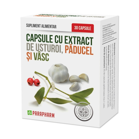 PRODUSE - Capsule cu extract de usturoi, păducel și vâsc Parapharm 30 capsule