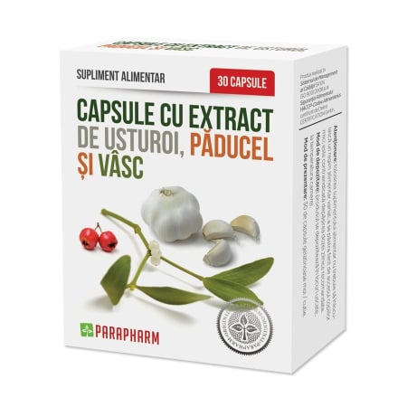 PRODUSE - Capsule cu extract de usturoi, păducel și vâsc Parapharm 30 capsule