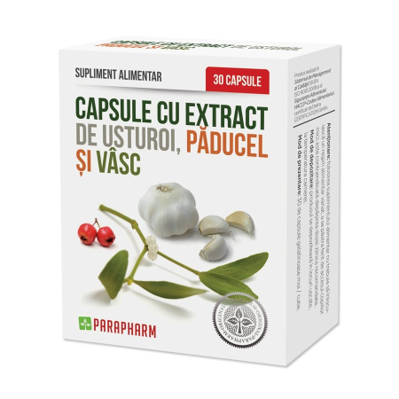 PRODUSE - Capsule cu extract de usturoi, păducel și vâsc Parapharm 30 capsule