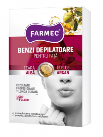 Altele - Farmec Benzi depilatoare pentru faţă cu ceară albă (argan), 20 bucati + 2 servetele