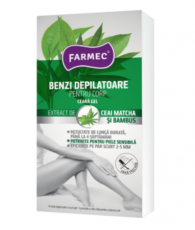 Oferte și reduceri - Farmec Benzi depilatoare pentru corp ceară-gel (8390), 16 bucati + 2 servetele