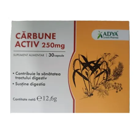 Enzime digestive - Cărbune Activ Adya Green Pharma 250 mg 30 capsule