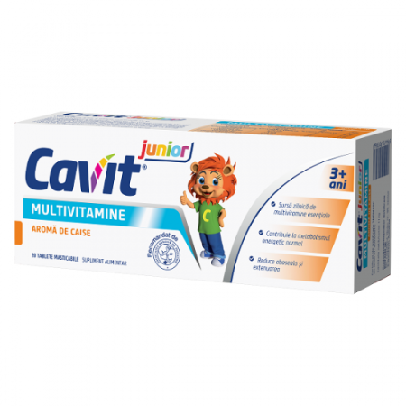 Multivitamine si minerale copii - Cavit Junior Cu Aroma De Caise, 20 Tablete Masticabile Biofarm
