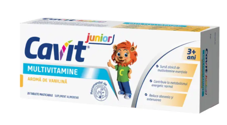 Multivitamine si minerale copii - Cavit Junior Multivitamine Vanilina 20 tablete masticabile