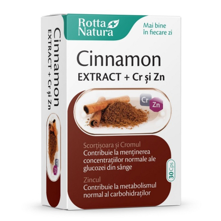 Imunitate adulti - Cinnamon Extract+Crom și Zinc Rotta Natura 30 capsule