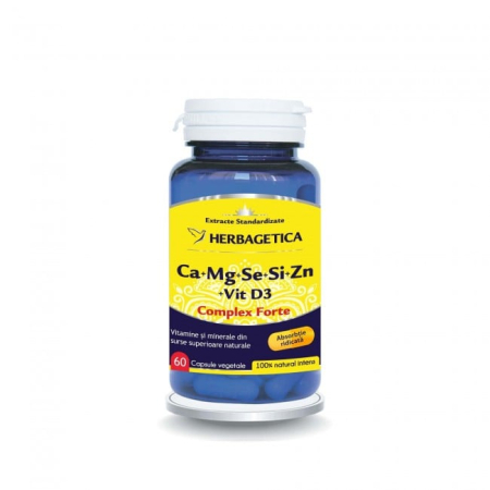 Vitamine Si Suplimente - Complex Forte Ca+Mg+Se+Si+Zn+Vit D3, 60 capsule vegetale HERBAGETICA
