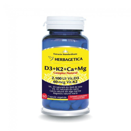 Imunitate adulti - Complex Natural D3+K2+Ca+Mg 60 capsule vegetale